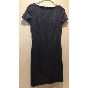 Theory Navy Blue Betty Short Sleeve Dashed Merino Wool Blend Sheath Dress Size 2